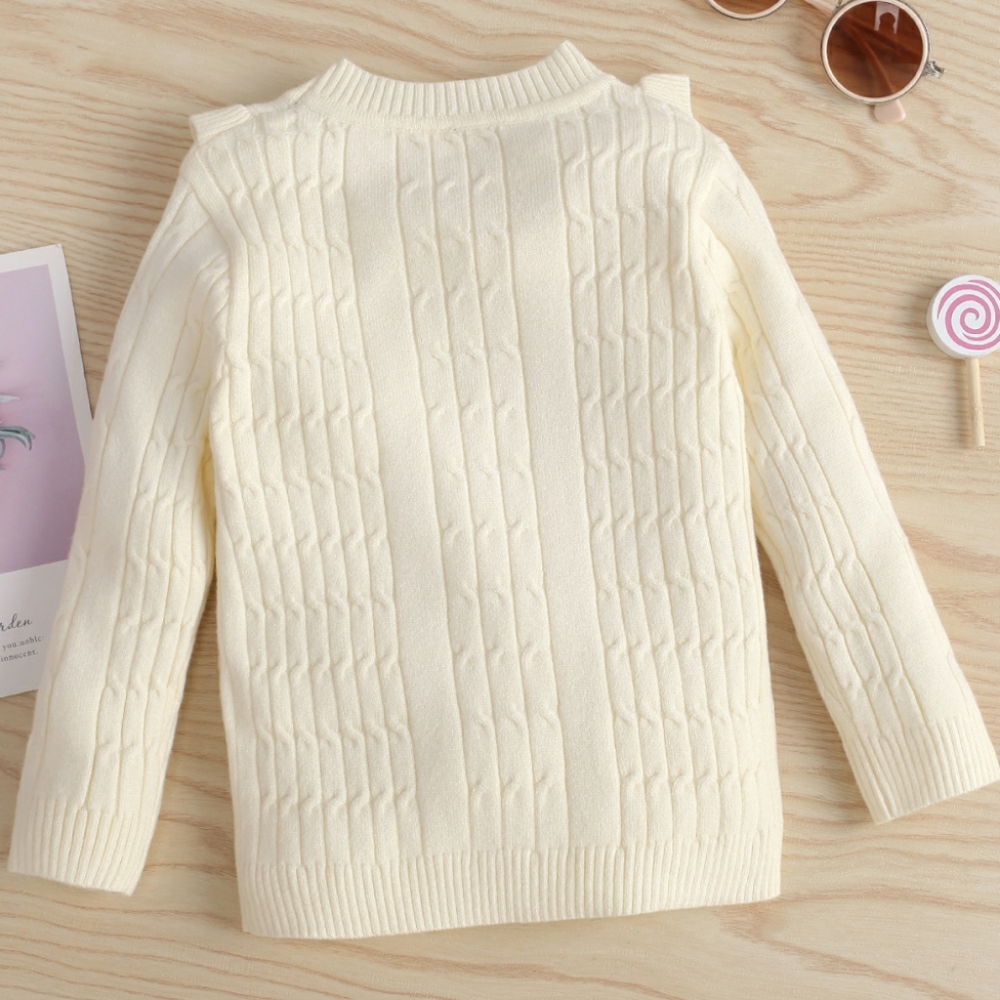 Girls Solid Ruffle Decoration Pullover Sweater - Picture 2 of 6